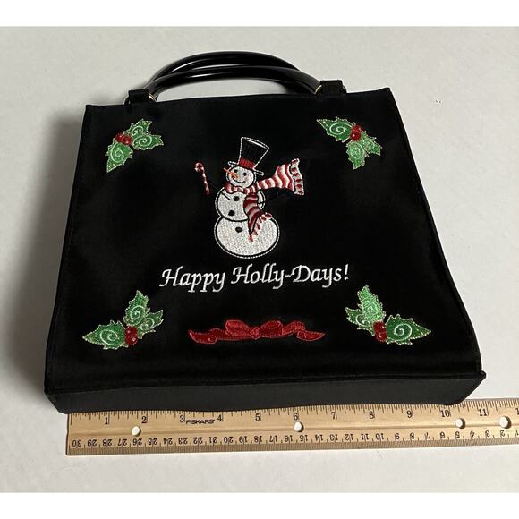 Womens Kim Rogers Christmas Purse Handbag Embroidered Nylon Double Handles - Picture 10 of 10